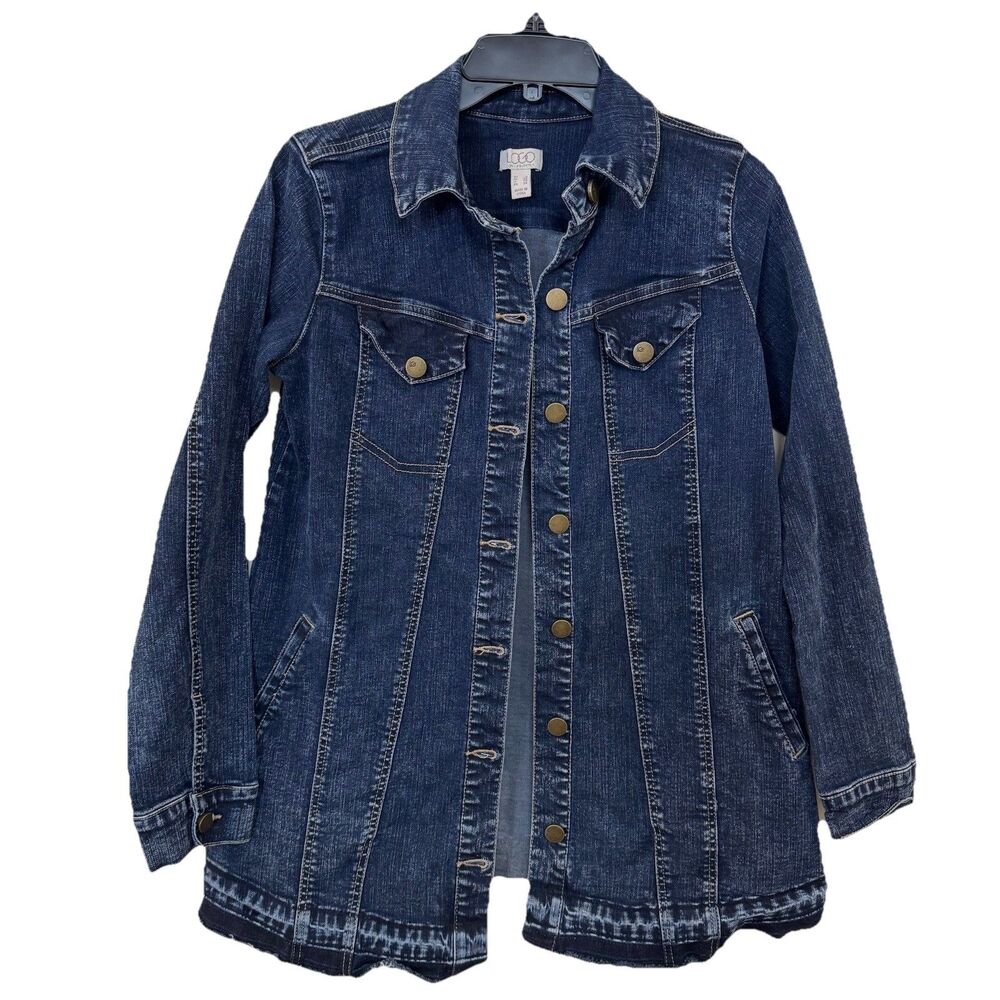 LOGO by Lori Goldstein Button Front Jean Jacket XS 0 Released Hem - Picture 2 of 11
